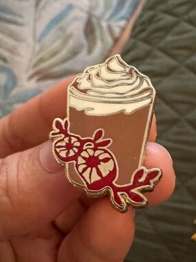 Enamel Pin - Coffee Drink with Red Floral Accent
